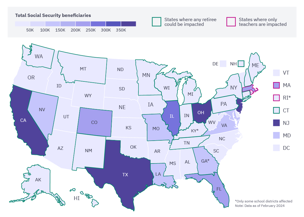 Map showing total social security beneficiaries